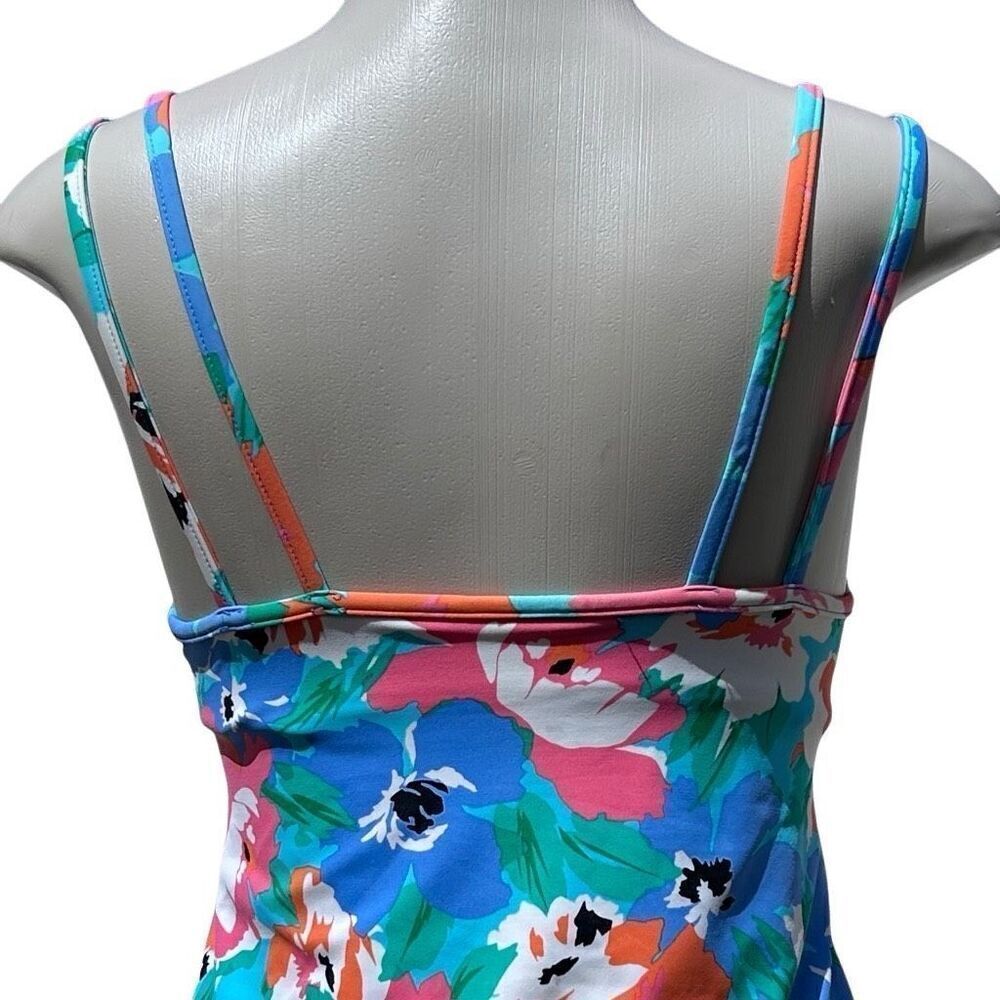 Vtg Miraclesuit Swim Tankini Top Size 8 Multicolor Pastel Floral Double Strap - Picture 7 of 15